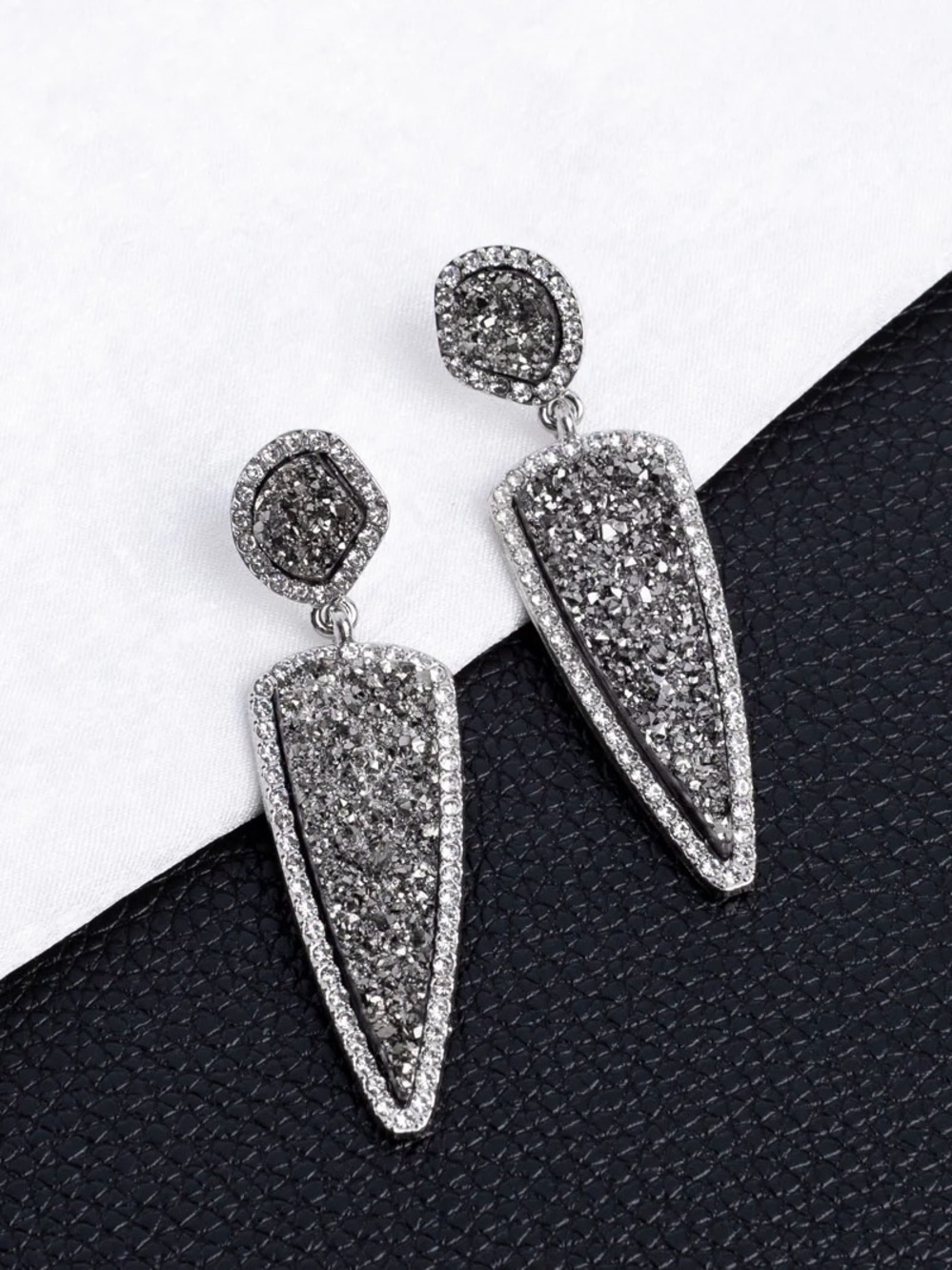 Charcoal Drop Druzy Earrings - Picture 2 of 3